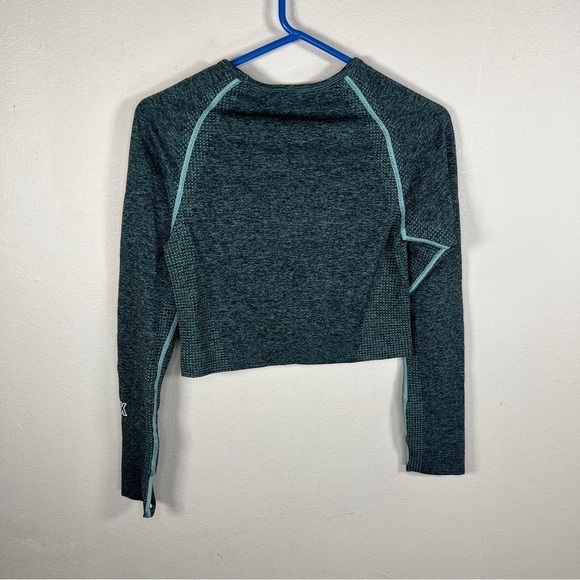 LARGE VICTORIAS SECRET PINK GREEN LONG SLEEVE ATHLETIC ACTIVEWEAR CROP TOP - Picture 4 of 11